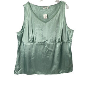 Cato Satin Top Womens Plus Size 22 / 24W Green Sleeveless Lace Neckline‎ Blouse